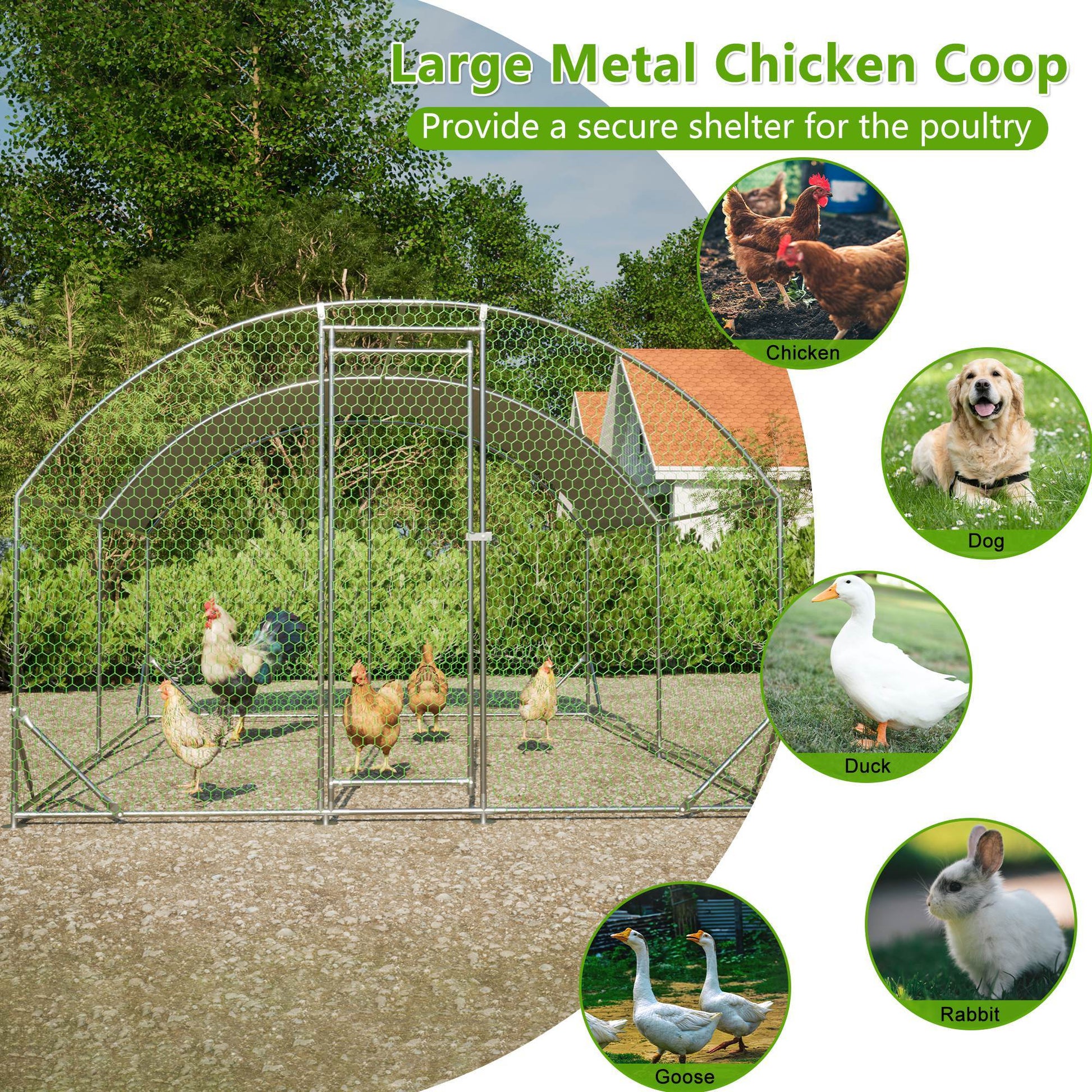 HKM-186515 Large Metal Chicken Coop with Waterproof and UV-Resistant Cover, Walk-In Chicken Run for Outdoor Use - 9.84 x 13.12 x 6.56 Ft
