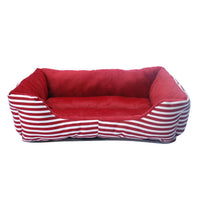 HKM-375891 Luxurious Retro Square Pet Sofa Nest with Monochrome Stripes in Red and Blue - Available in Sizes S, M, L