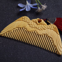 HKM-954259 Angel Wings Pattern Carved Boxwood Comb - Hand Polished Wooden Hair Tool in Three Packaging Options