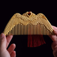 HKM-954259 Angel Wings Pattern Carved Boxwood Comb - Hand Polished Wooden Hair Tool in Three Packaging Options