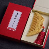 HKM-954259 Angel Wings Pattern Carved Boxwood Comb - Hand Polished Wooden Hair Tool in Three Packaging Options