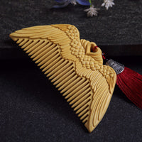 HKM-954259 Angel Wings Pattern Carved Boxwood Comb - Hand Polished Wooden Hair Tool in Three Packaging Options
