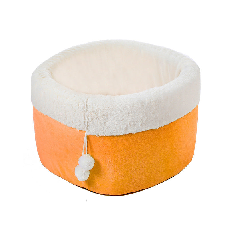 HKM-666195 Winter Warm Plush Cat Bed with Non-Slip Base and Removable Inner Pad - Available in Three Sizes