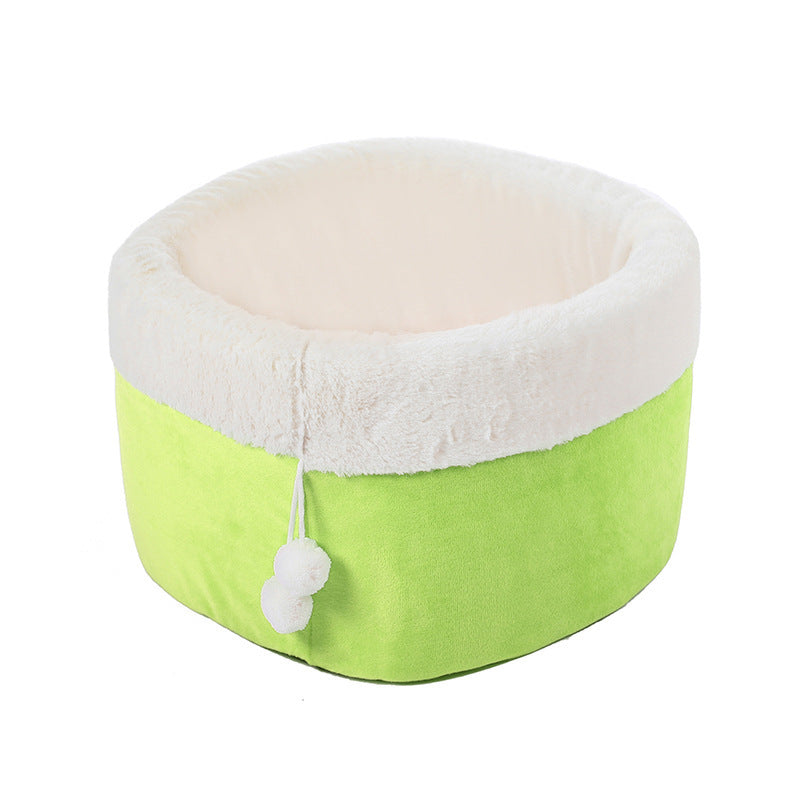 HKM-666195 Winter Warm Plush Cat Bed with Non-Slip Base and Removable Inner Pad - Available in Three Sizes