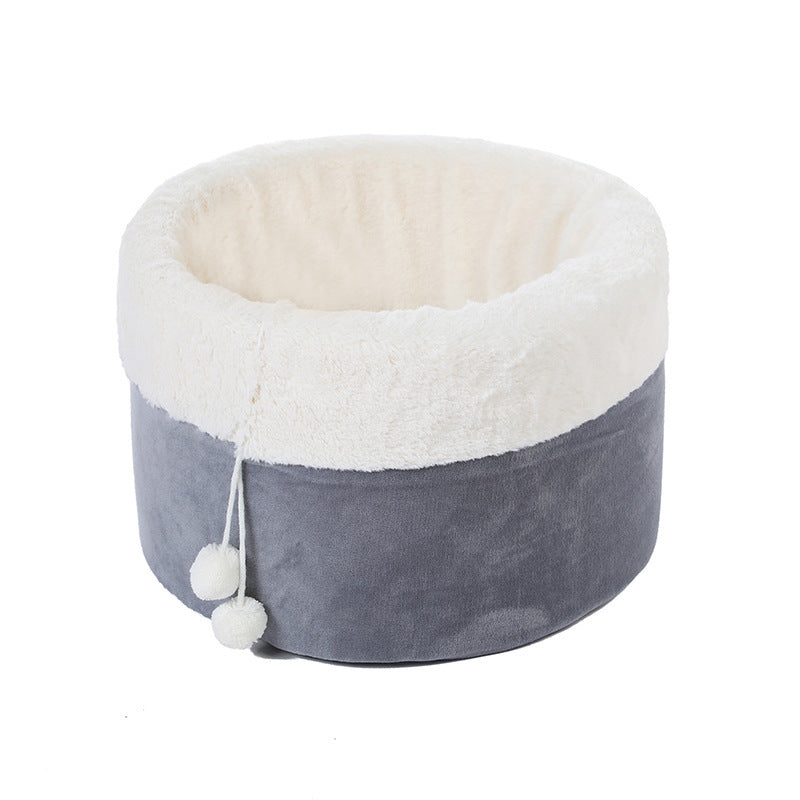 HKM-666195 Winter Warm Plush Cat Bed with Non-Slip Base and Removable Inner Pad - Available in Three Sizes