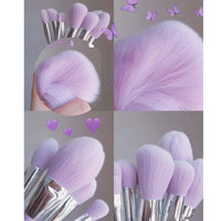 HKM-462227 Fragrant Taro Color 12-Piece Makeup Brush Set with Portable Plastic Handles