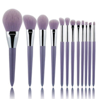 HKM-462227 Fragrant Taro Color 12-Piece Makeup Brush Set with Portable Plastic Handles