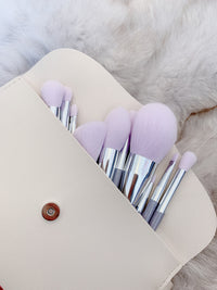 HKM-462227 Fragrant Taro Color 12-Piece Makeup Brush Set with Portable Plastic Handles