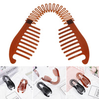 HKM-263827 Large Retro Flower Hair Claws - Adjustable Fish Shape Banana Clip Hairpin in Black and Brown