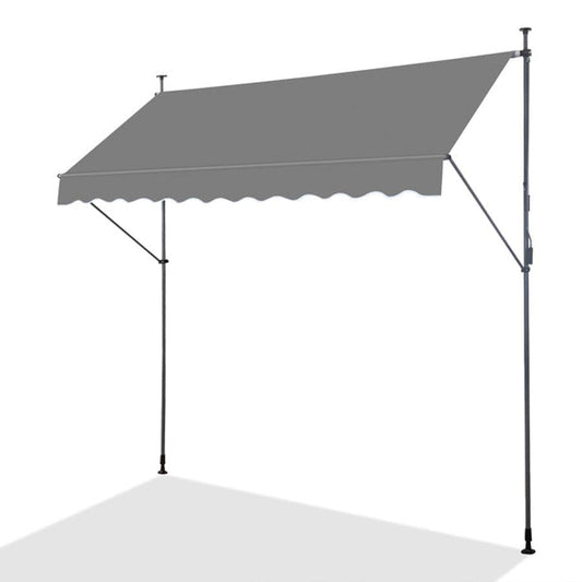 HKM-368339 Retractable Grey Support Canopy with Aluminum-Iron Frame and Polyester Fabric, 300x120x200-300cm