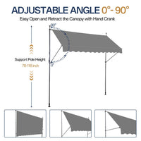 HKM-368339 Retractable Grey Support Canopy with Aluminum-Iron Frame and Polyester Fabric, 300x120x200-300cm