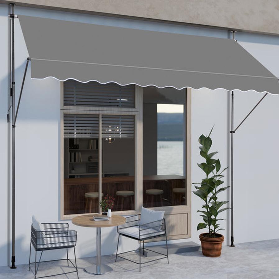 HKM-368339 Retractable Grey Support Canopy with Aluminum-Iron Frame and Polyester Fabric, 300x120x200-300cm