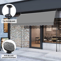 HKM-368339 Retractable Grey Support Canopy with Aluminum-Iron Frame and Polyester Fabric, 300x120x200-300cm