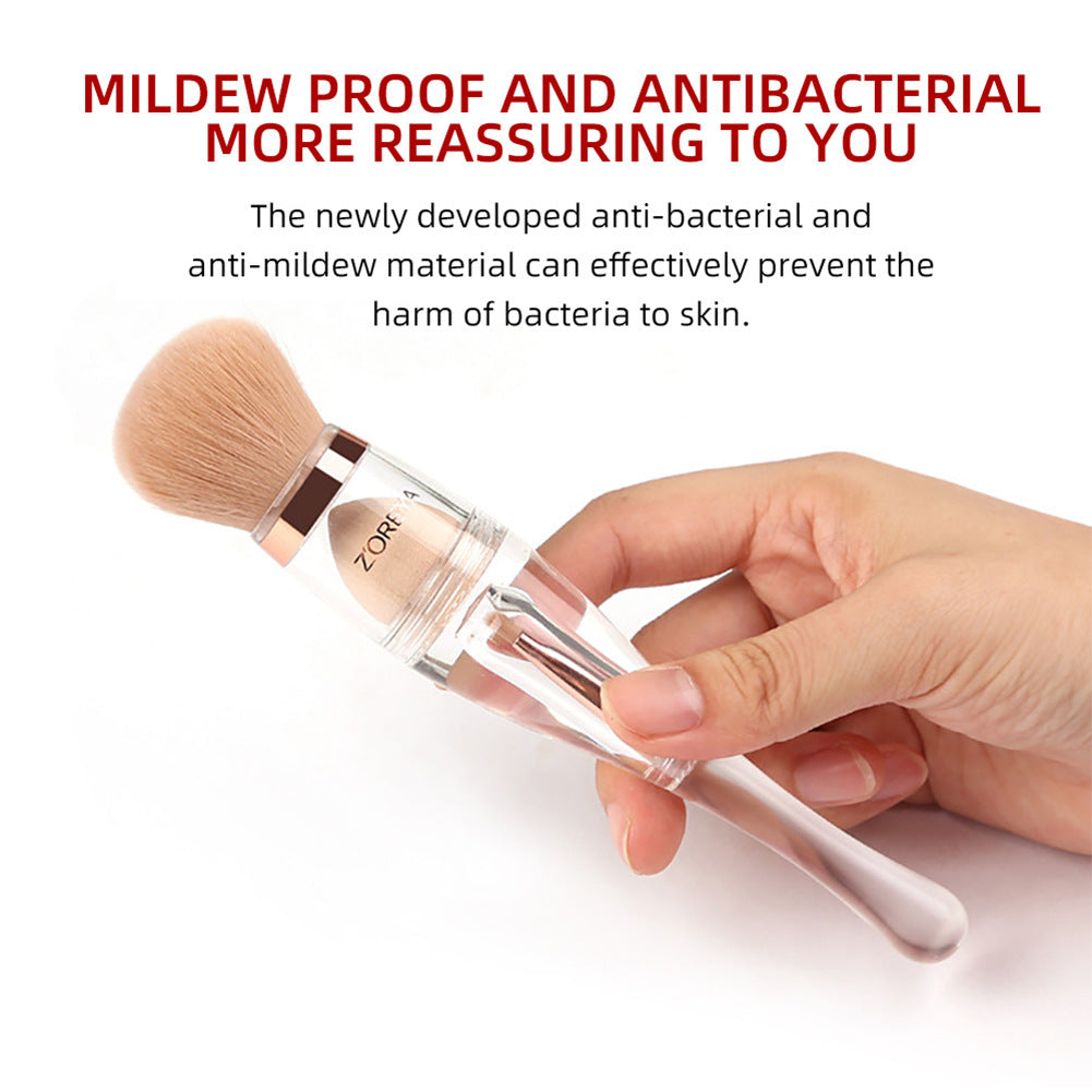 HKM-690451 3-in-1 Makeup Brush with Acrylic Handle and Soft Artificial Fiber Bristles, 16cm Overall Length