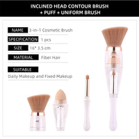 HKM-690451 3-in-1 Makeup Brush with Acrylic Handle and Soft Artificial Fiber Bristles, 16cm Overall Length