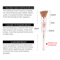 HKM-690451 3-in-1 Makeup Brush with Acrylic Handle and Soft Artificial Fiber Bristles, 16cm Overall Length