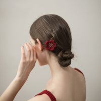 HKM-476243 Elegant Gauze Flower Bridal Hairpin in Shiny Diamond Design