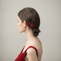 HKM-476243 Elegant Gauze Flower Bridal Hairpin in Shiny Diamond Design