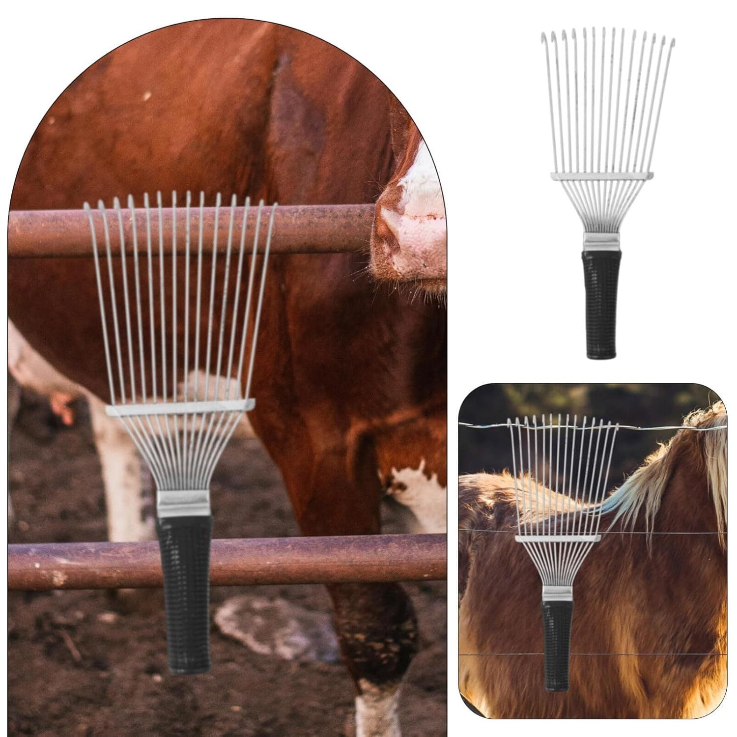 HKM-592979 Pet Grooming Dematting Rake and Undercoat Brush for Dogs and Horses, Stainless Steel Hair Removal Tool