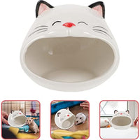 HKM-875155 Ceramic Cat-Shaped Hamster House - Comfortable Nest for Small Pets, Ideal for Play, Rest, and Sleep