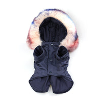 HKM-046803 Fur Collar Cotton Pet Outfit in Army Green and Navy Blue, Sizes S to XXL