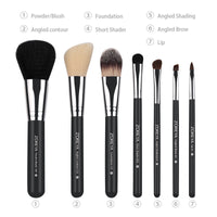 HKM-737875 7-Piece Makeup Brush Set with Wood Handles and Synthetic Hair for All Skin Types