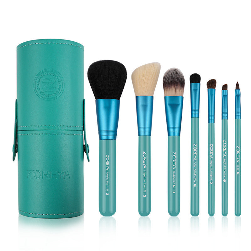 HKM-737875 7-Piece Makeup Brush Set with Wood Handles and Synthetic Hair for All Skin Types