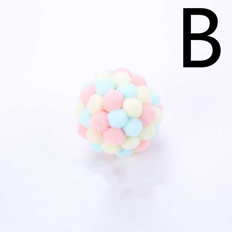 HKM-657811 Colorful Plush Cat Toy Ball with Sound, Multi-Color Rainbow Design