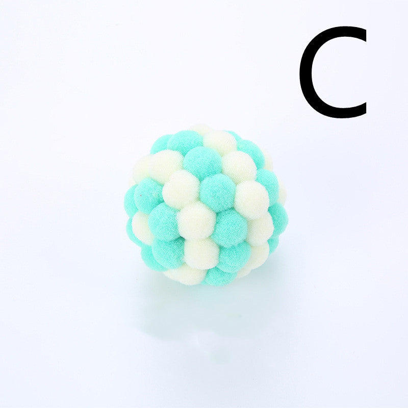 HKM-657811 Colorful Plush Cat Toy Ball with Sound, Multi-Color Rainbow Design