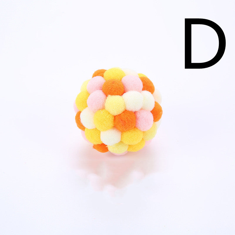 HKM-657811 Colorful Plush Cat Toy Ball with Sound, Multi-Color Rainbow Design
