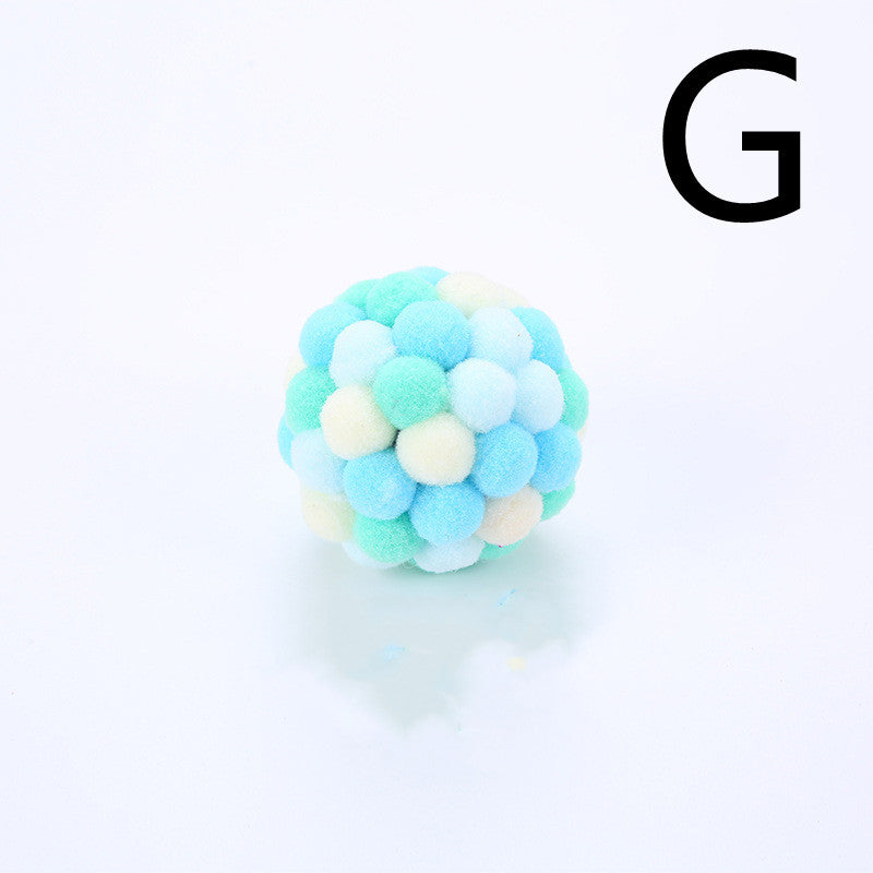 HKM-657811 Colorful Plush Cat Toy Ball with Sound, Multi-Color Rainbow Design