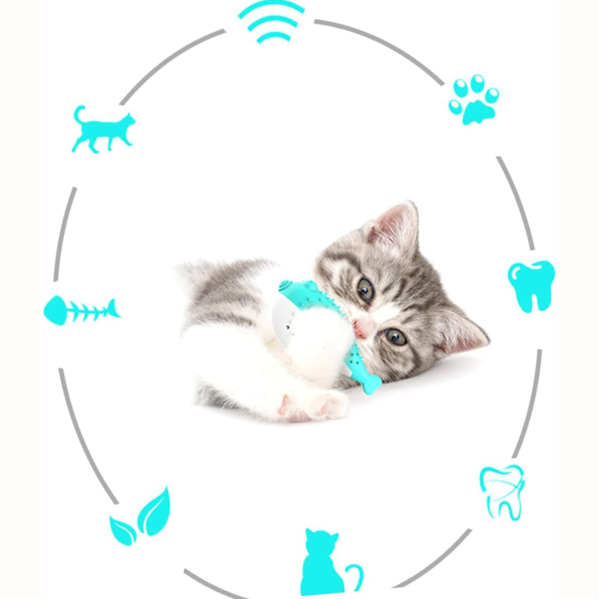 HKM-606483 Silicone Cat Chew Toy with Fish Design - Interactive Teaser and Toothbrush for Play and Dental Health