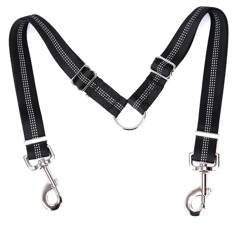 HKM-708051 Double-Ended Elastic Pet Leash for Two Dogs - Durable Imitation Nylon Design