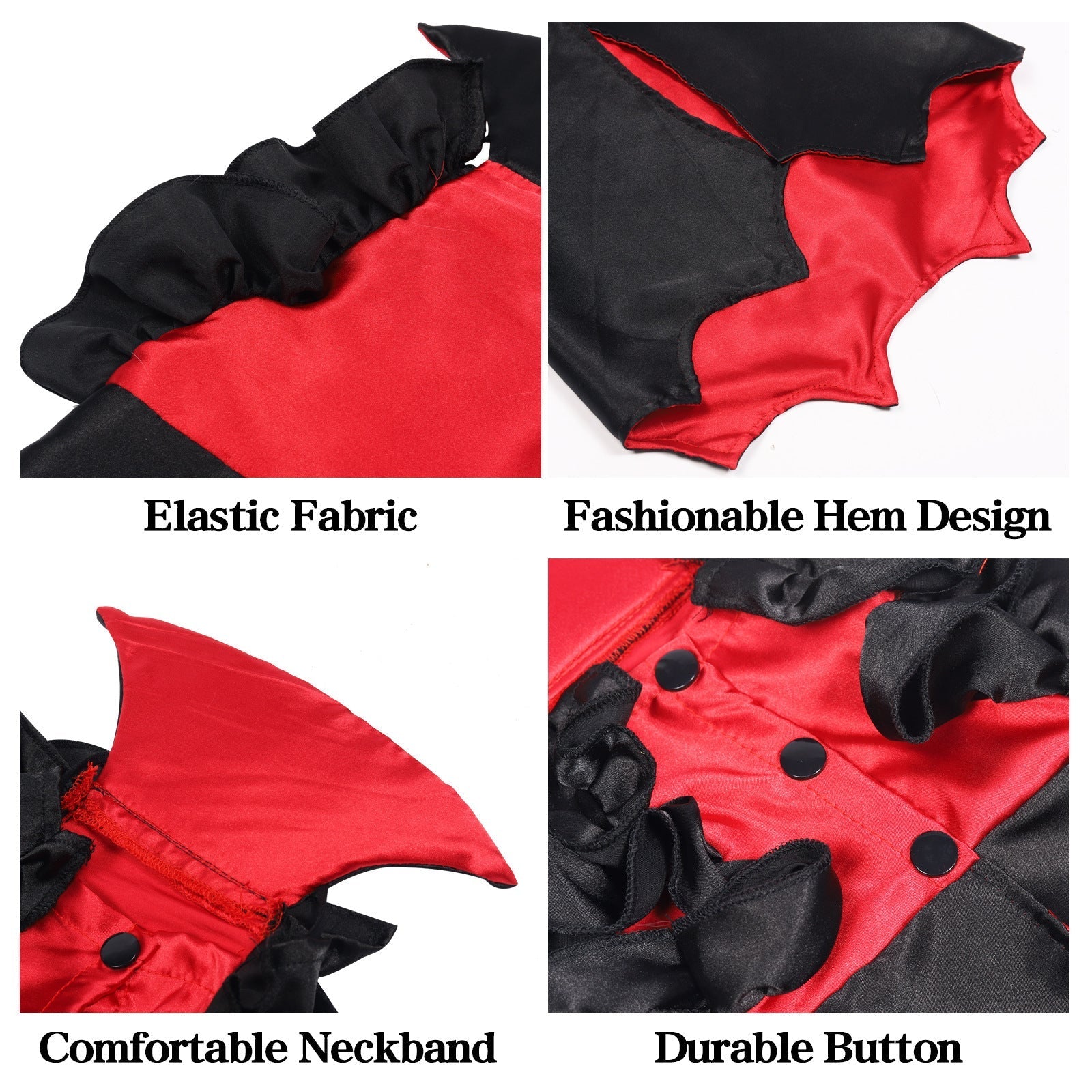 HKM-931027 Vampire Cat Halloween Costume for Pets - Polyester and Spandex, Two-Legged Design, Sizes M & L Available