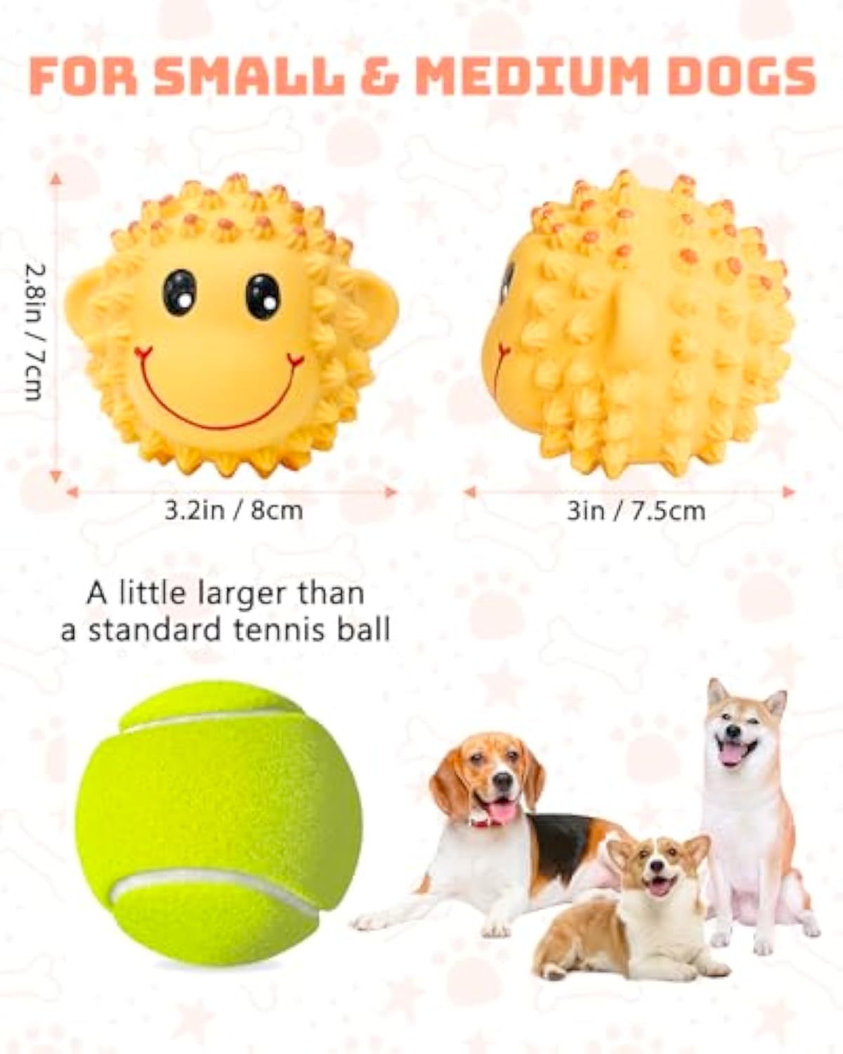 HKM-114259 Interactive Squeaky Dog Toys - Latex Spiky Fetch Balls for Small to Medium Dogs
