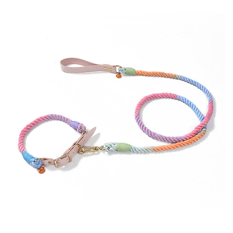 HKM-575827 Rainbow Adjustable Traction Rope and Collar for Medium and Large Dogs