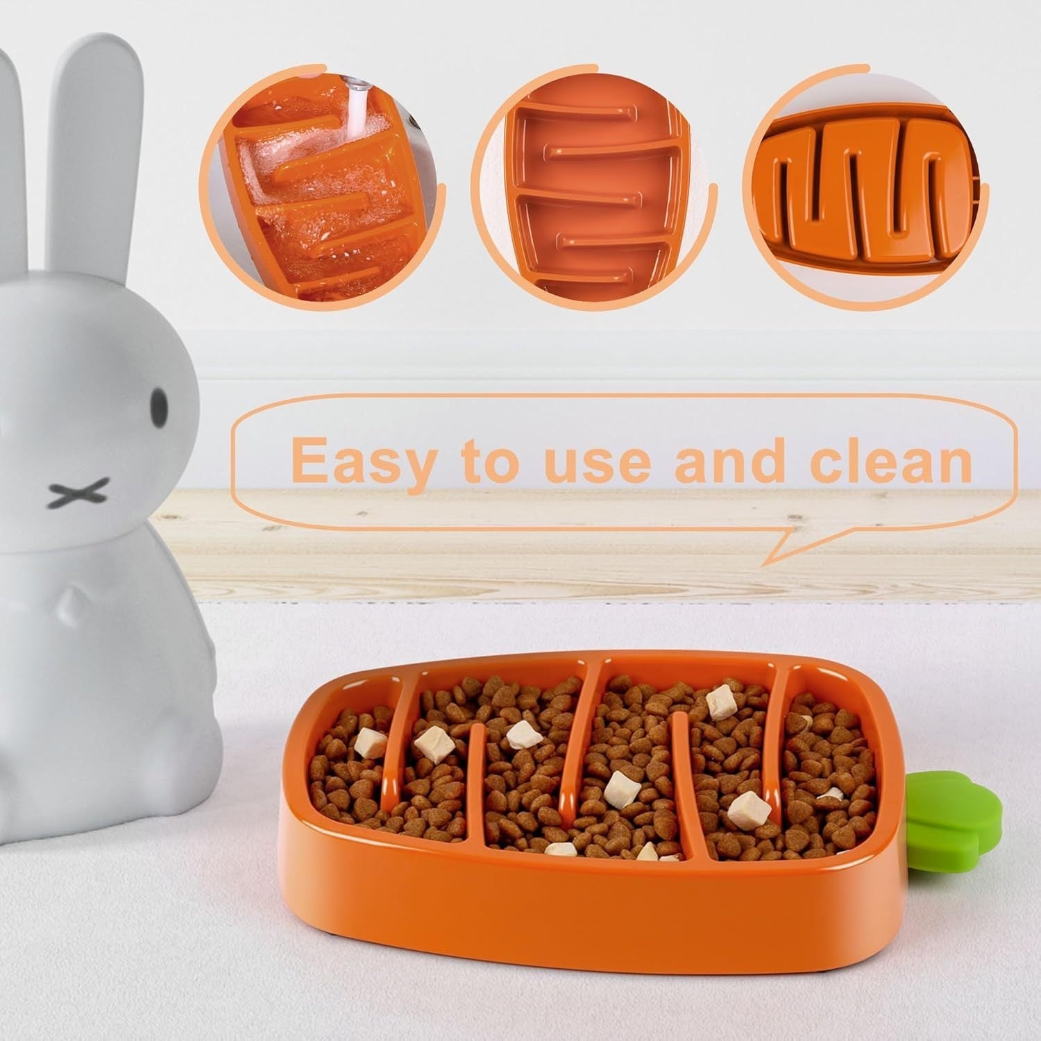 JMT-313290 Dog Slow Feeder Bowl for Small & Medium Dogs - Carrot Design, Non-Slip Melamine & Silicone, Ideal for Dry or Wet Food