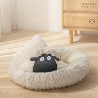 HKM-104851 Cozy Lamb Shape Cat Cave Bed for Winter - Enclosed Round Design in S and M Sizes