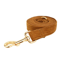 HKM-603667 Caramel Corduroy Pet Accessory Set with Collar, Rope, Bow, Vest, and Poop Bag