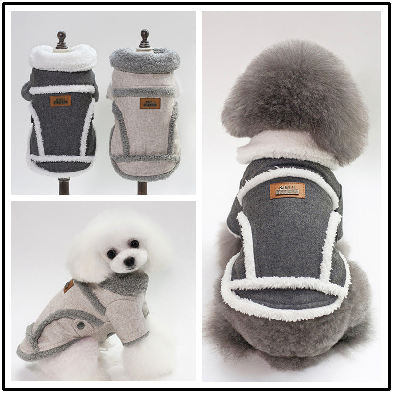 HKM-780691 Fleece-Lined Personalized Dog Clothes for Ultimate Warmth - Available in Beige, Black, Gray and Multiple Sizes