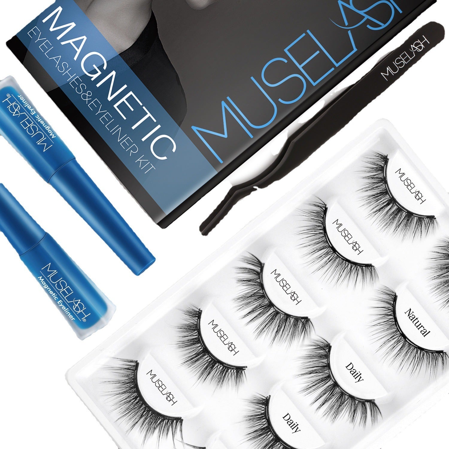 HKM-960659 Magnetic False Eyelash Set with Eyeliner and Applicator - 5 Pairs in Various Styles