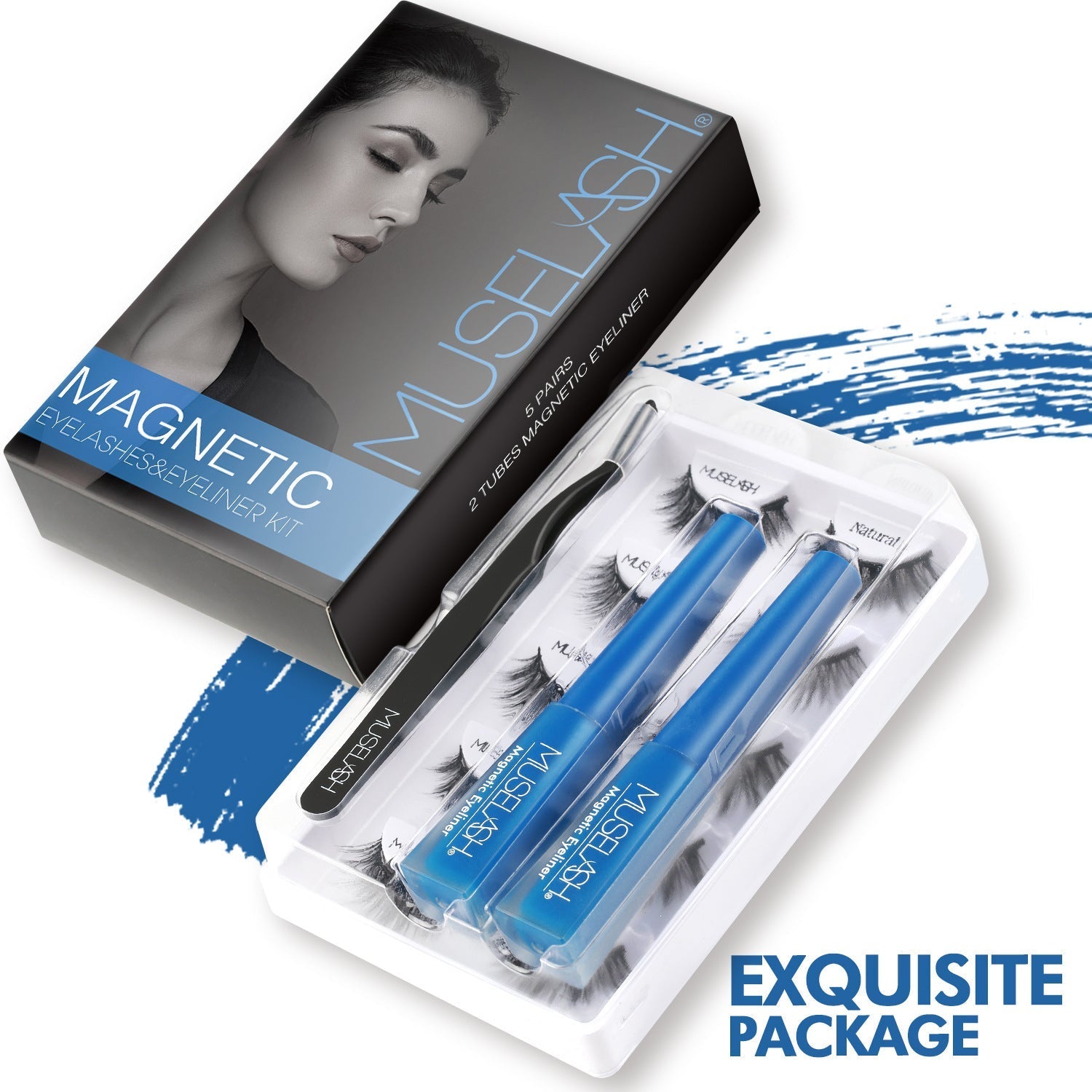HKM-960659 Magnetic False Eyelash Set with Eyeliner and Applicator - 5 Pairs in Various Styles