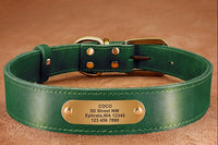 HKM-736531 Personalized Cowhide Dog Collar with Nameplate ID Tag for Medium to Large Dogs