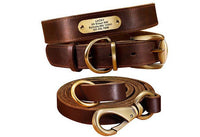 HKM-736531 Personalized Cowhide Dog Collar with Nameplate ID Tag for Medium to Large Dogs