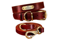 HKM-736531 Personalized Cowhide Dog Collar with Nameplate ID Tag for Medium to Large Dogs