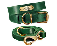 HKM-736531 Personalized Cowhide Dog Collar with Nameplate ID Tag for Medium to Large Dogs