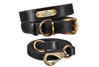 HKM-736531 Personalized Cowhide Dog Collar with Nameplate ID Tag for Medium to Large Dogs