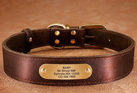 HKM-736531 Personalized Cowhide Dog Collar with Nameplate ID Tag for Medium to Large Dogs