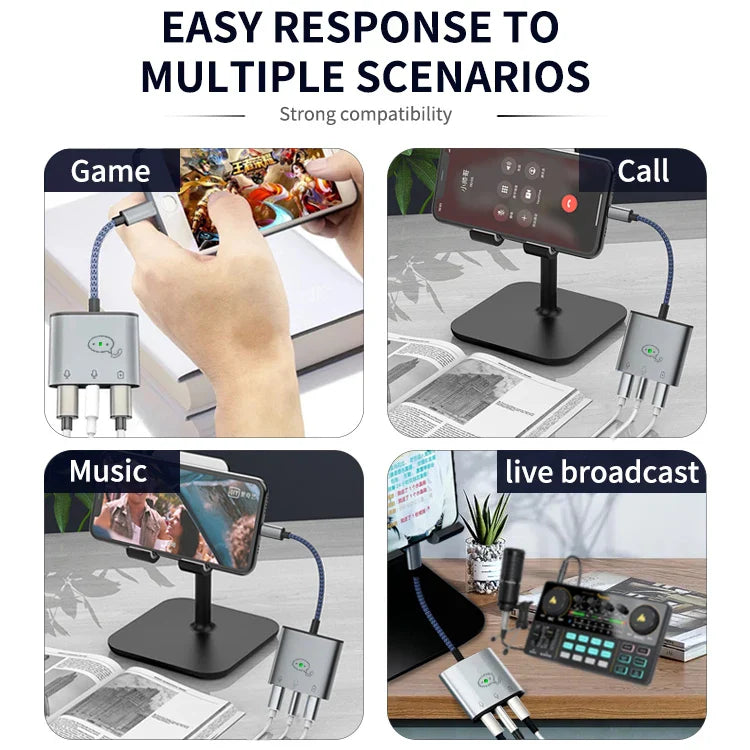 KTX-669715 3 in 1 Audio Splitter Adapter for iPhone with 8-Pin Connector to 3.5mm Aux and Charger Port