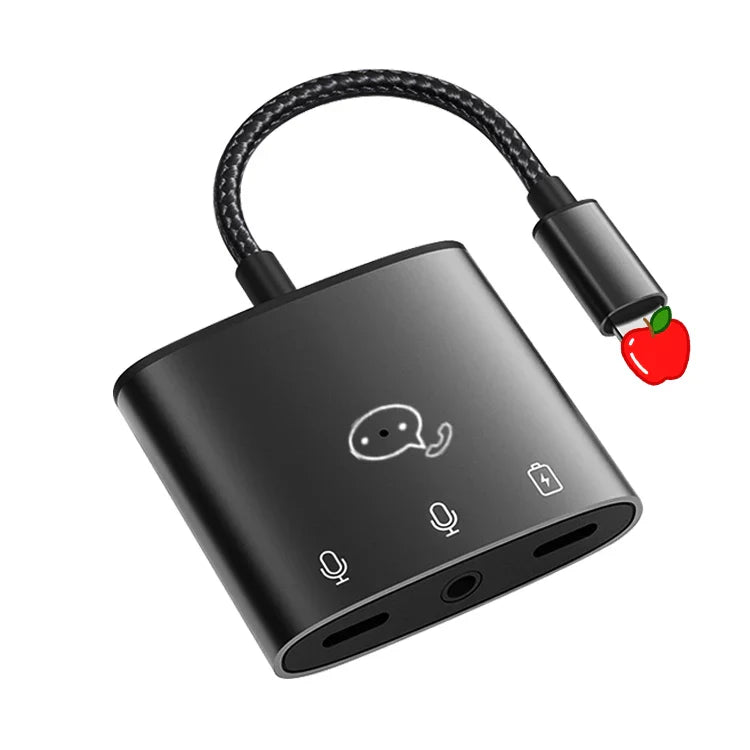 KTX-669715 3 in 1 Audio Splitter Adapter for iPhone with 8-Pin Connector to 3.5mm Aux and Charger Port